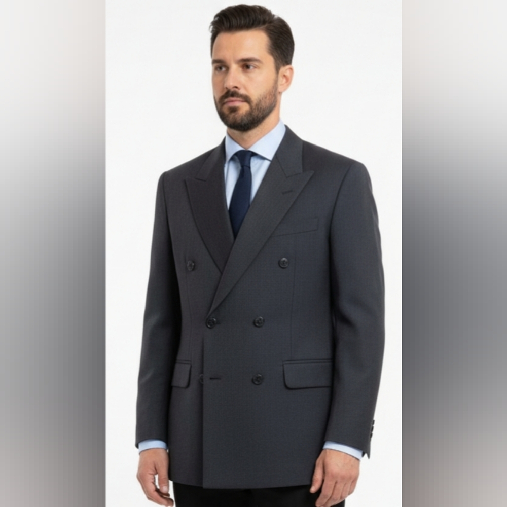 Sergio Rossi Charcoal Double-Breasted Suit  Navyblue Size R-42 Still Excellent Q